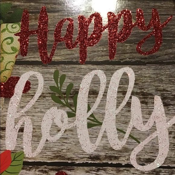 NWT Christmas House Wood Plank Glitter Decorative Signs “ Happy Holly Days “ - Picture 3 of 5